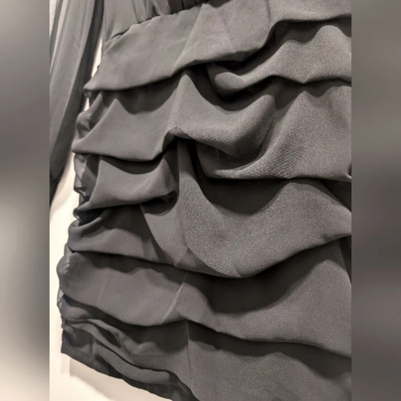 PrettyLittleThing Black Sheer Chiffon Ruched Long Sleeve Cocktail Dress Size 6 - Picture 3 of 8